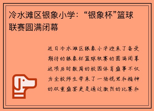 冷水滩区银象小学：“银象杯”篮球联赛圆满闭幕