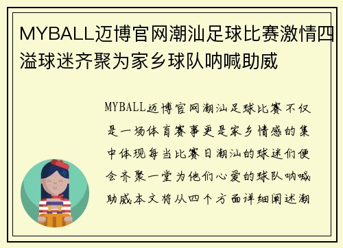 MYBALL迈博官网潮汕足球比赛激情四溢球迷齐聚为家乡球队呐喊助威