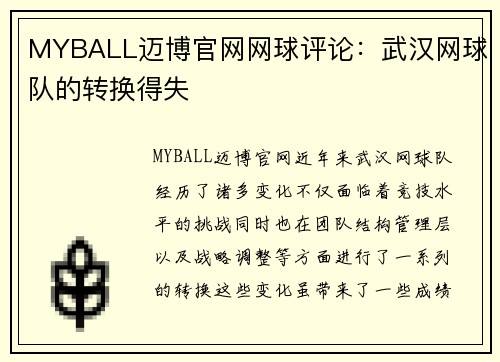 MYBALL迈博官网网球评论：武汉网球队的转换得失